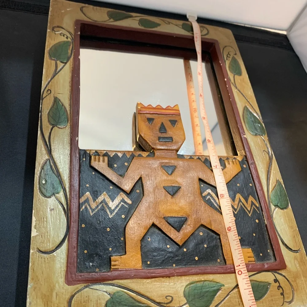 Hand painted wood carved mirror